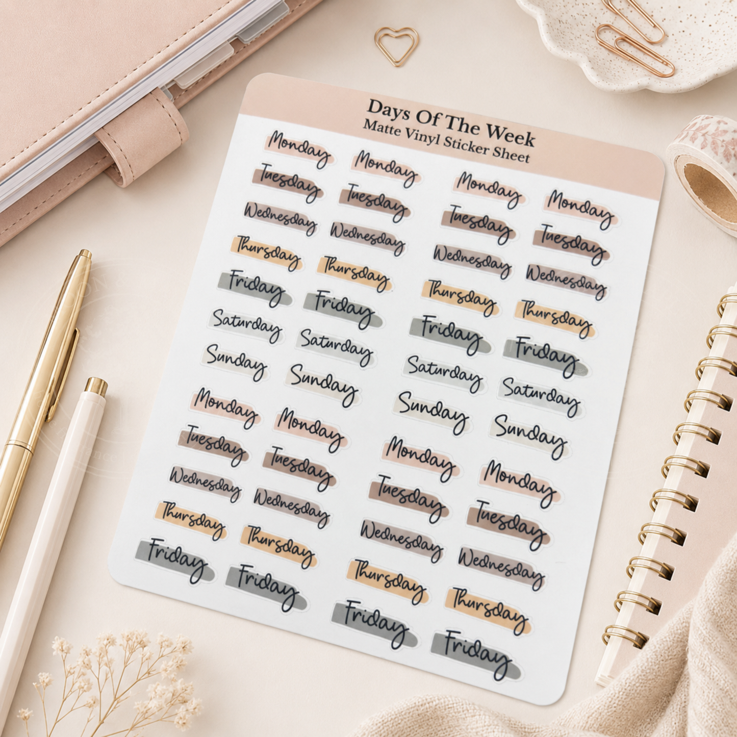 Days Of The Week Matte Vinyl Sticker Sheet