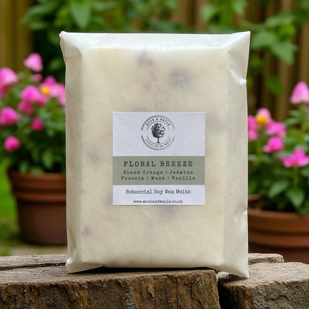Packaged product labeled 'Floral Breeze' with a garden background