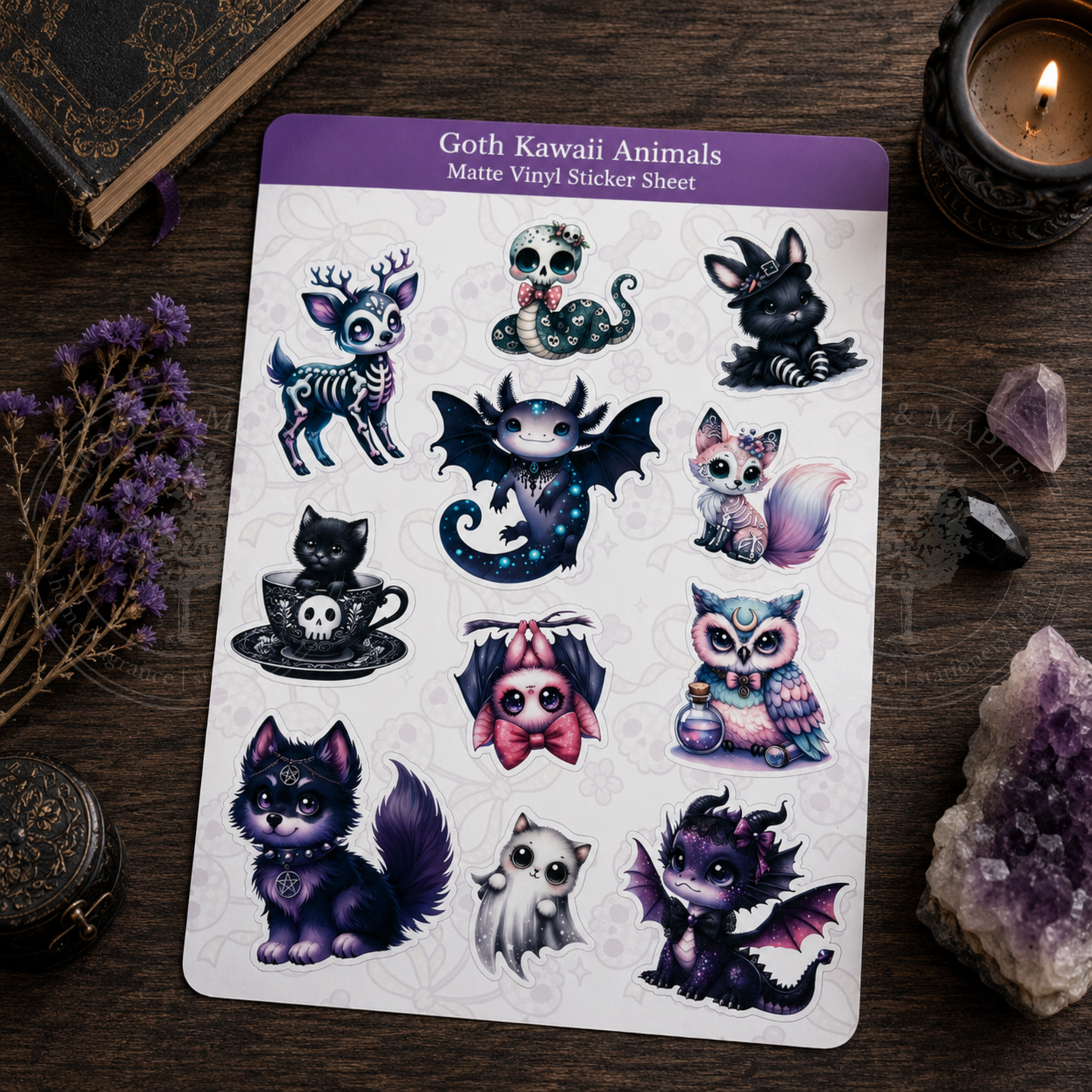 Goth Kawaii Animals Matte Vinyl Sticker Sheet