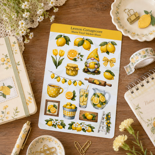 Lemon Cottagecore Matte Vinyl Sticker Sheet