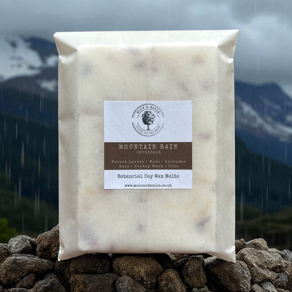 Packaged product with a label on a mountainous background