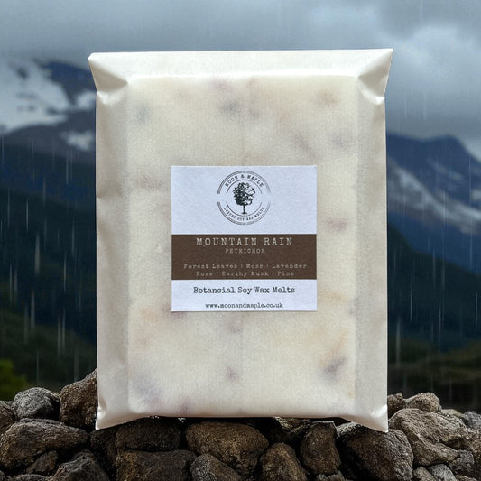Packaged product with a label on a mountainous background
