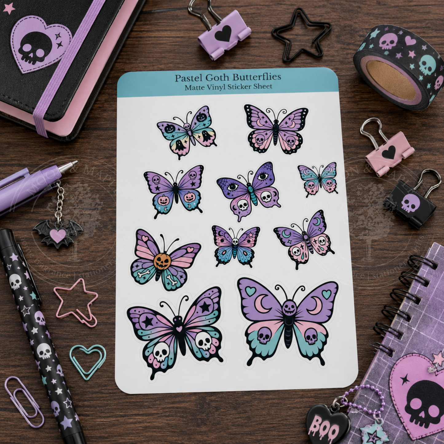 Pastel Goth Butterflies Matte Vinyl Sticker Sheet