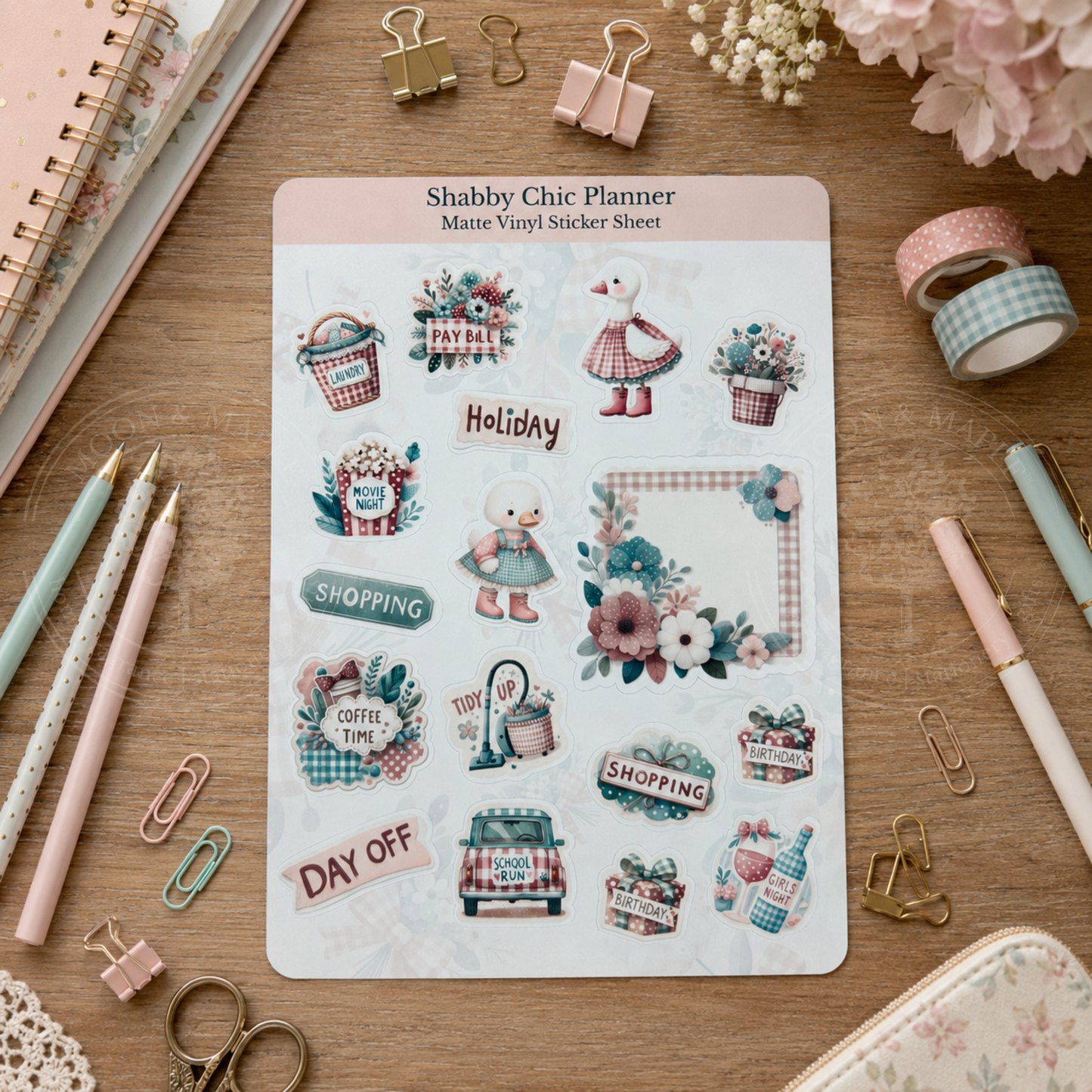 Shabby Chic Planner Matte Vinyl Sticker Sheet